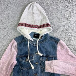 BDG Urban Outfitters Denim Jacket Women Medium Hooded Mixed Media Pink Sleeves